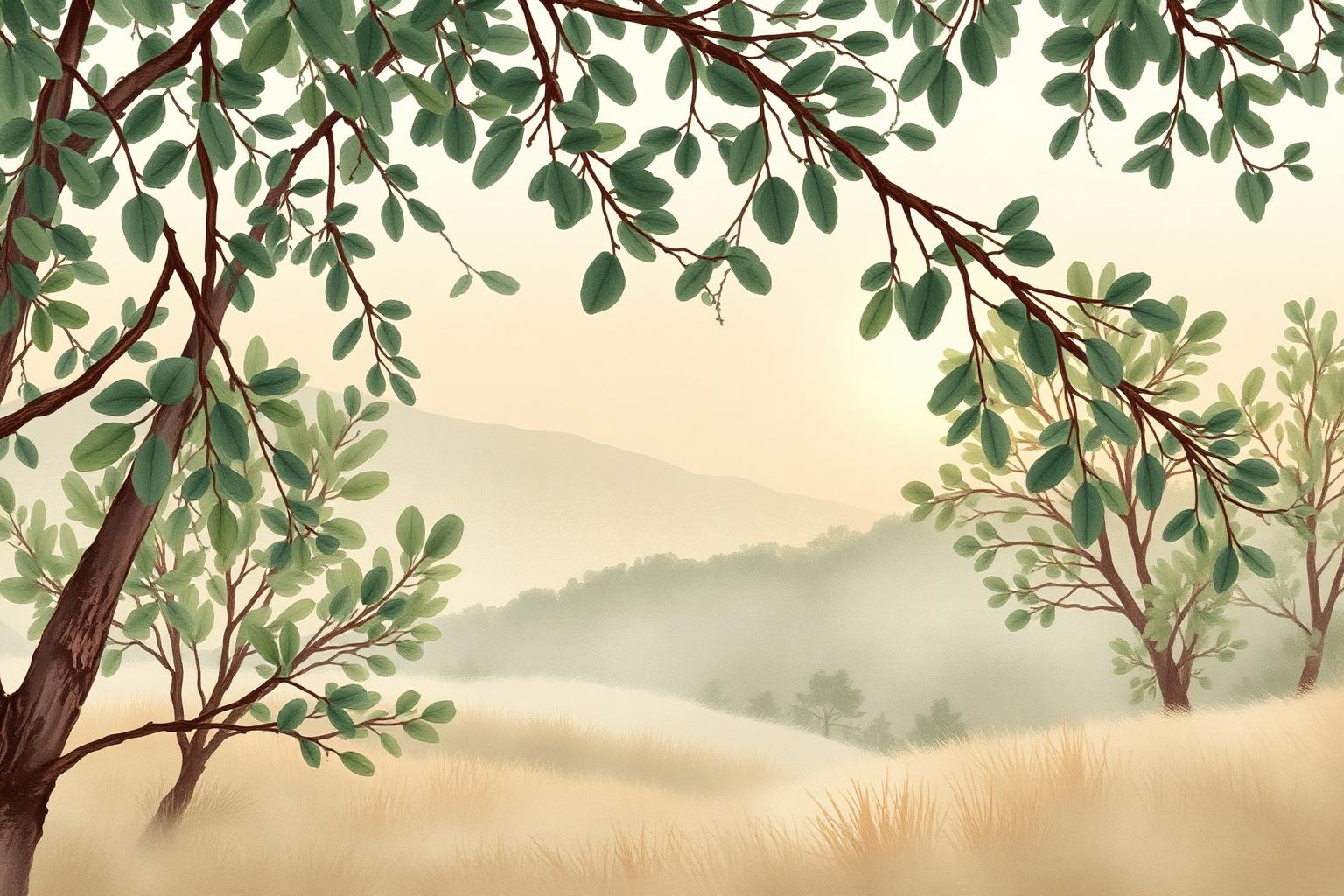 A calm, peaceful sage-toned scene